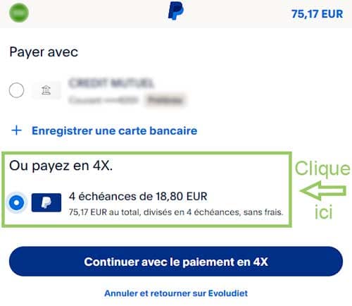 Paiement en 4x sans frais via PayPal